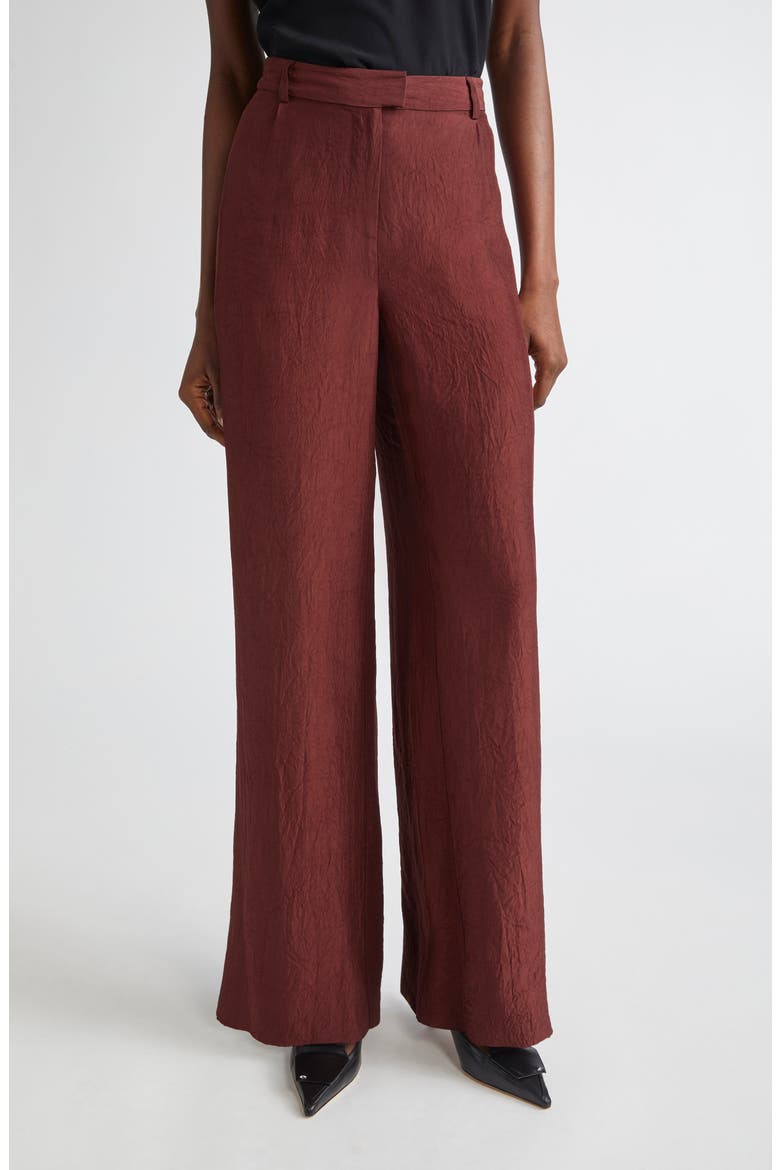 Crinkled Satin Straight Leg Trousers, Main, color, MEDJOOL