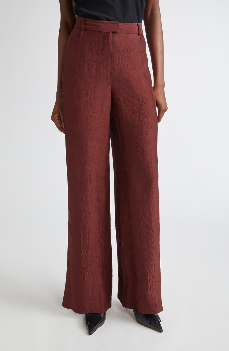Jason Wu Collection Crinkled Satin Straight Leg Trousers, Main, color, Medjool