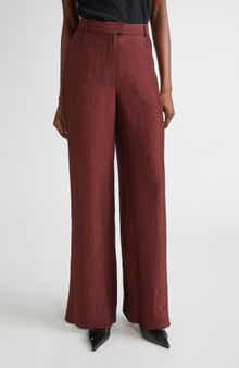 Crinkled Satin Straight Leg Trousers