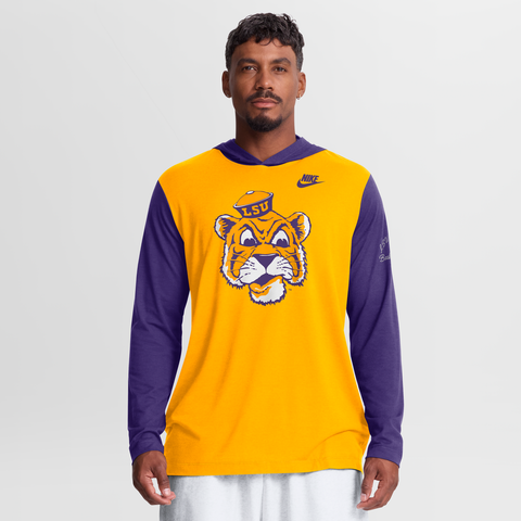 Men's Nike Gold/Purple LSU Tigers Campus Legacy Tri-Blend Long Sleeve Hooded T-Shirt