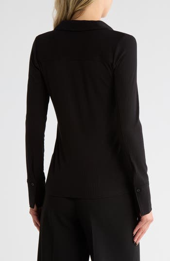 Long Sleeve Split Neck Ribbed Top