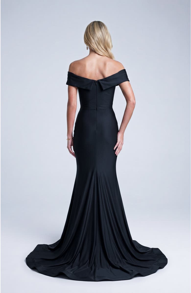 Jessica Angel Off The Shoulder Ruched Mermaid Evening Gown, Alternate, color, Black