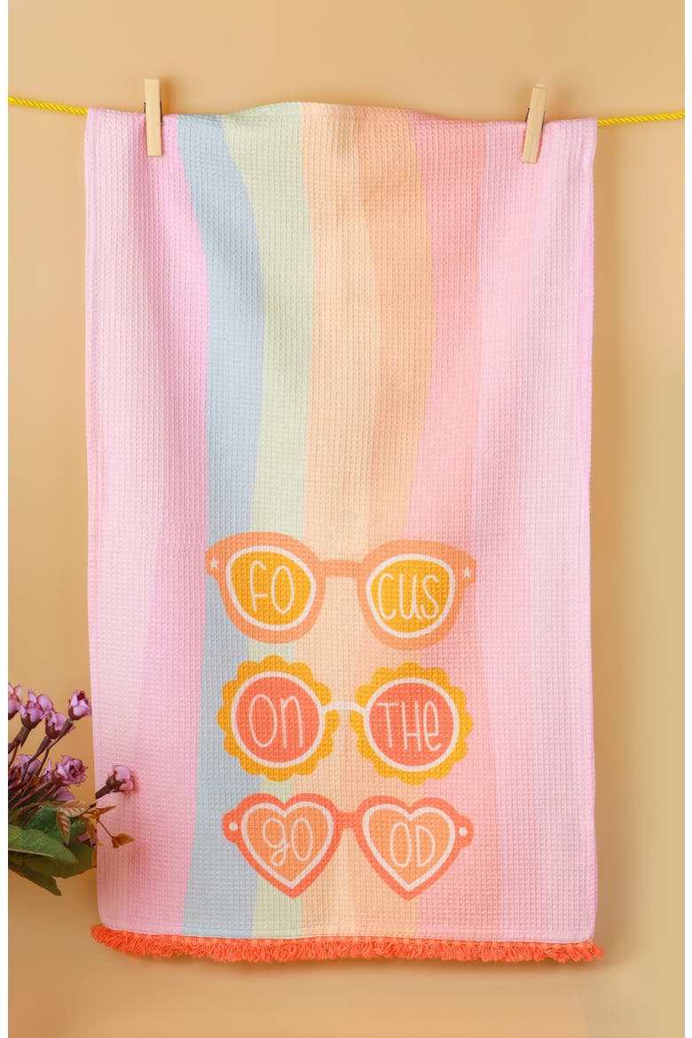 Count Your Rainbows Set of 3 Kitchen Towels, Alternate, color, PASTEL RAINBOW/ PINK