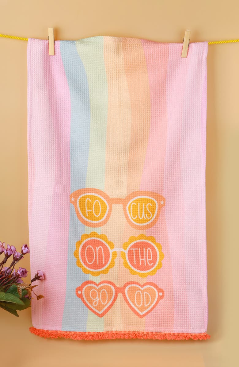 Tiramisu Count Your Rainbows Set of 3 Kitchen Towels, Alternate, color, Pastel Rainbow/ Pink