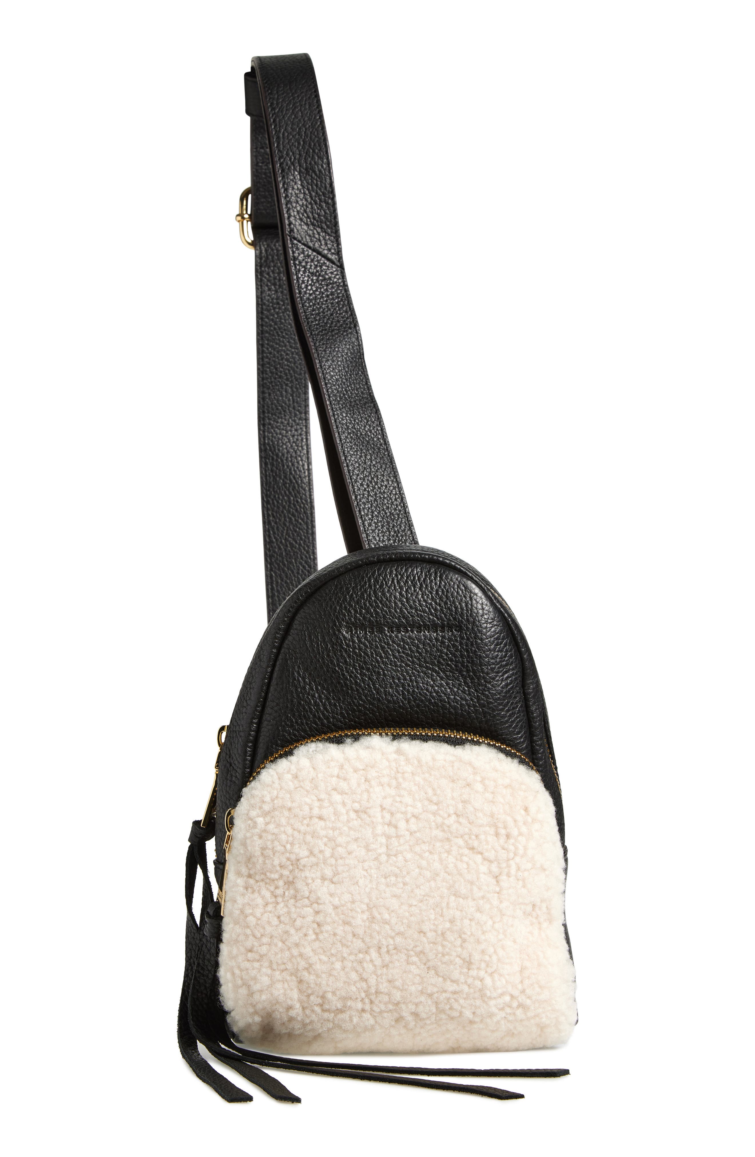 AIMEE Breeze Genuine Shearling & Leather Sling Bag, Main, color, 