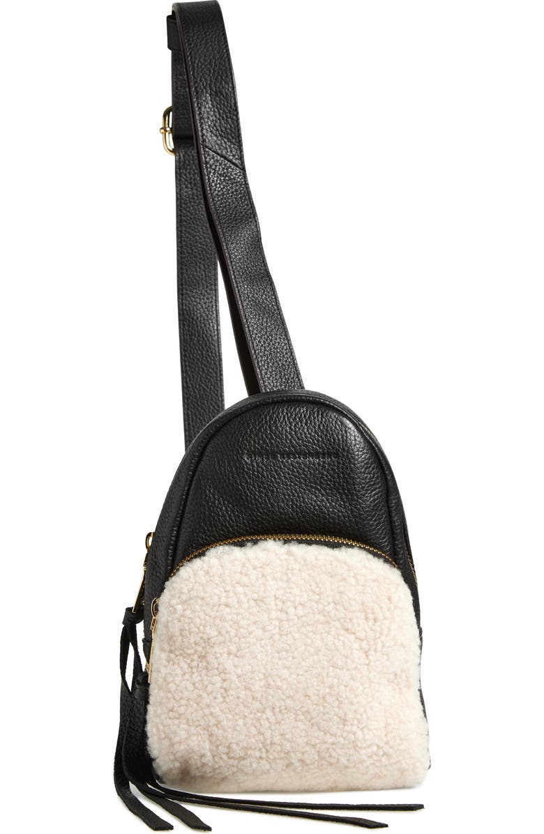 AIMEE Breeze Genuine Shearling & Leather Sling Bag, Main, color,