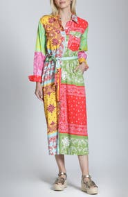 APNY Patchwork Print Long Sleeve Shirtdress