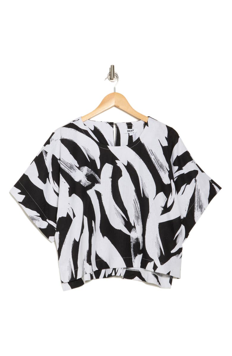 DKNY Boxy Short Sleeve Linen Blend Top, Alternate, color,