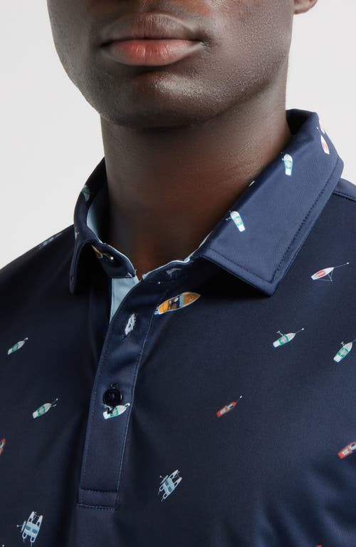 Swannies Macintyre Yacht Print Performance Golf Polo In Blue