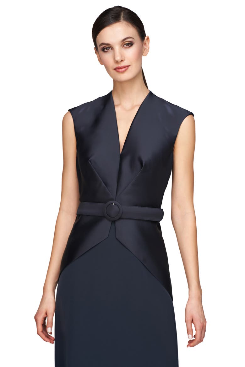 Bronwyn Belted Column Gown, Alternate, color, FRENCH NAVY