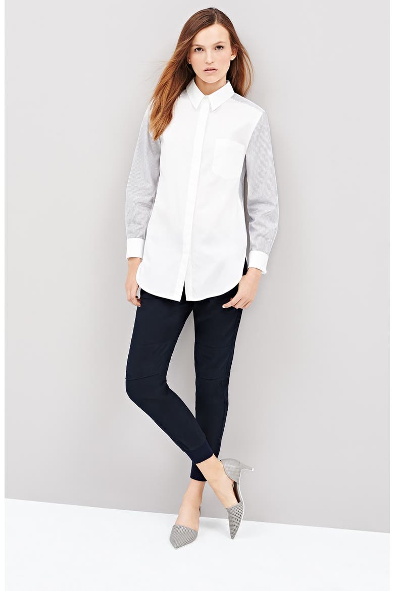 Mixed Shirting Button Up Blouse, Alternate, color, BLUE STRIPE/ WHITE