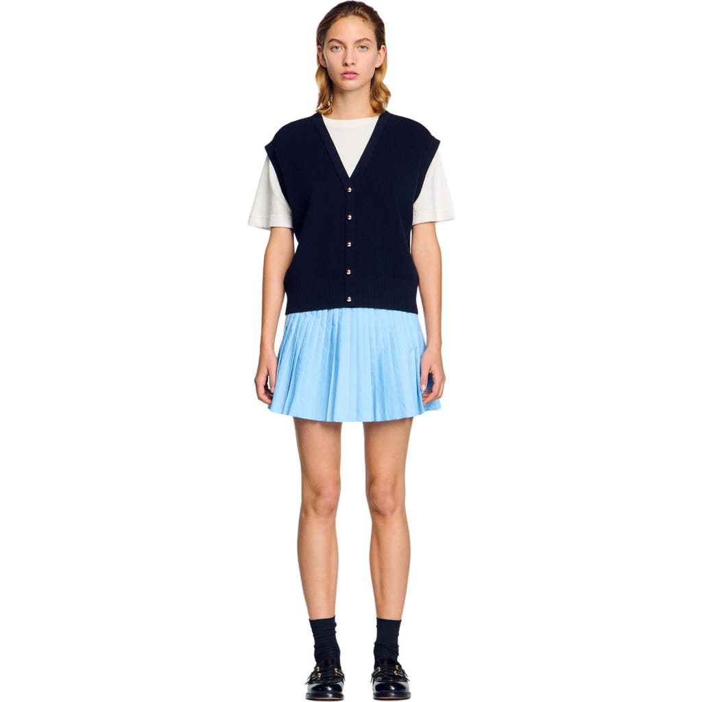 Sandro Two-tone Wool And Cashmere Sweater In Dark Navy