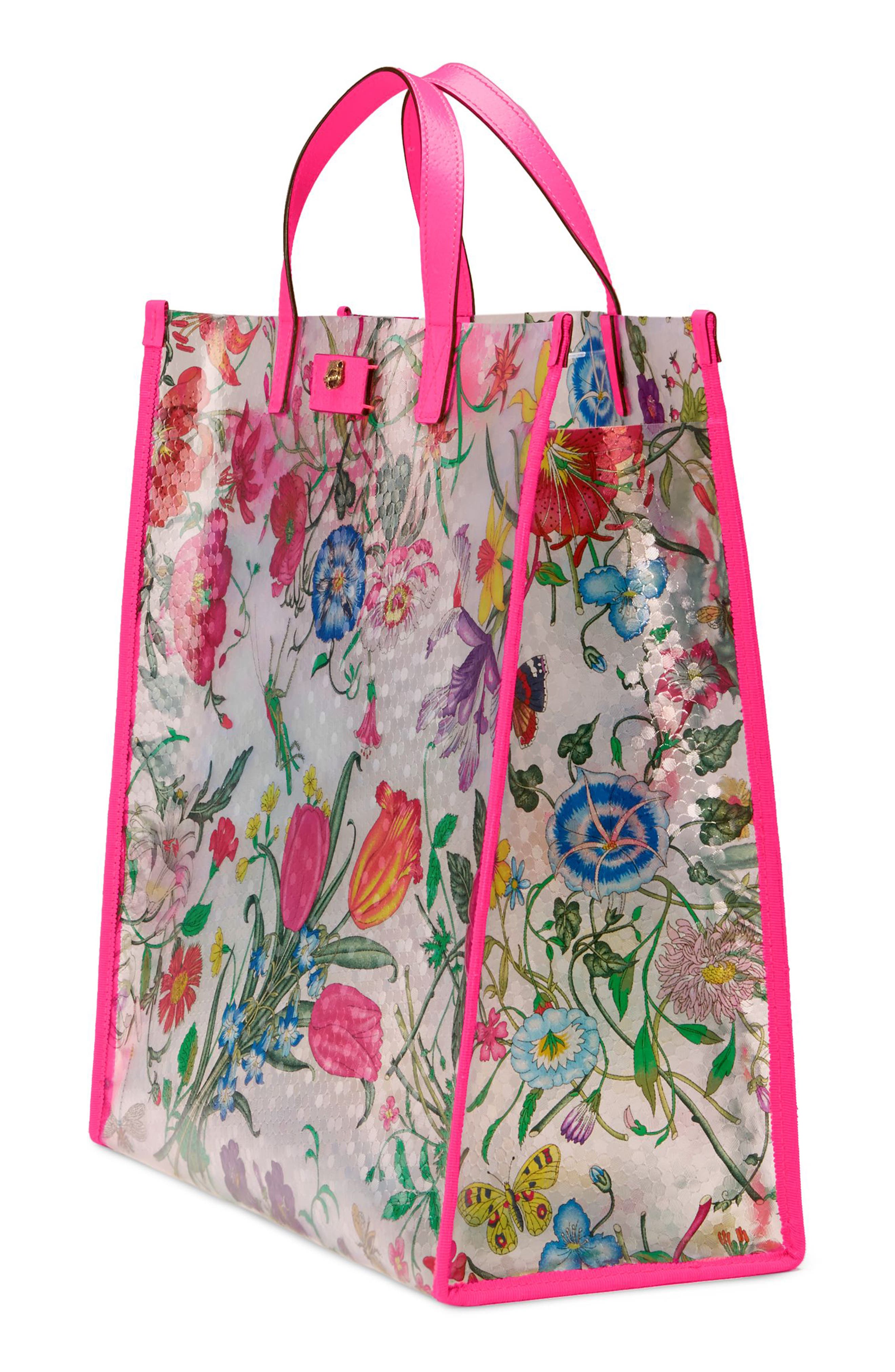 Gucci Flora Print Textured Vinyl Tote, Alternate, color, 