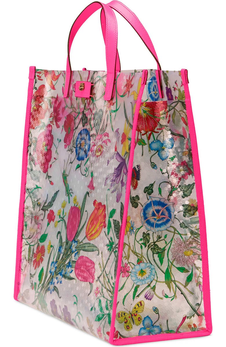 Gucci Flora Print Textured Vinyl Tote, Alternate, color,