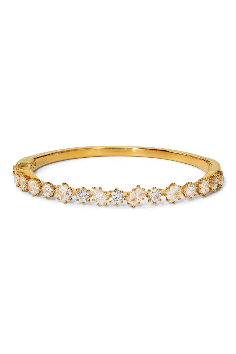Celine Mixed Cut Cubic Zirconia Hinge Bangle, Main, color, GOLD