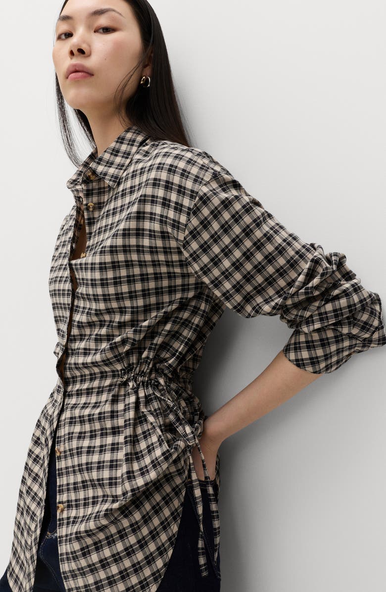 M&S Drawstring Waist Cotton Shirt, Alternate, color, Black/ Multi