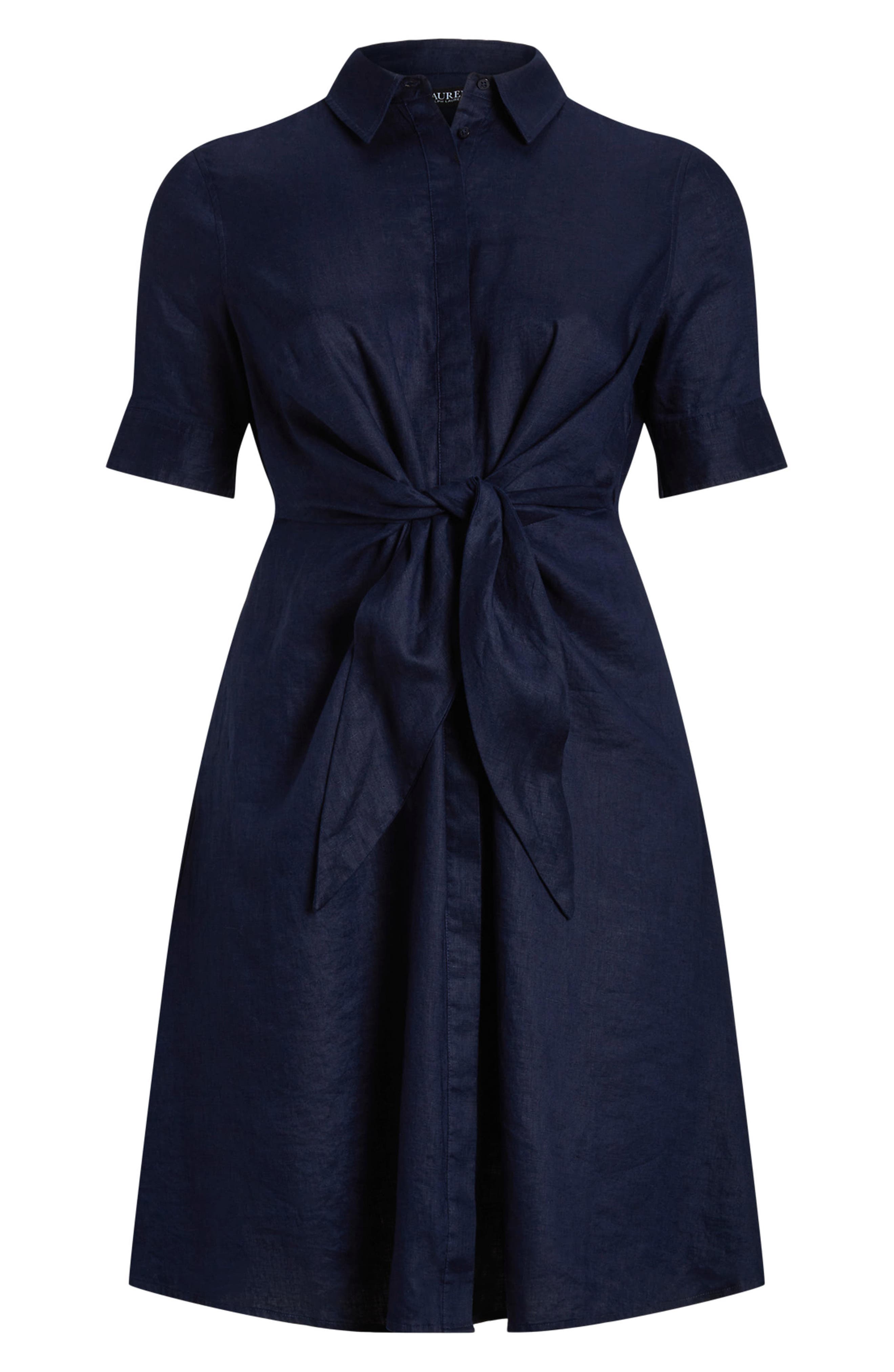 ralph lauren tie front linen shirt dress Lauren Ralph Lauren Women's Petite Linen Shirtdress, Navy Blue, 8P