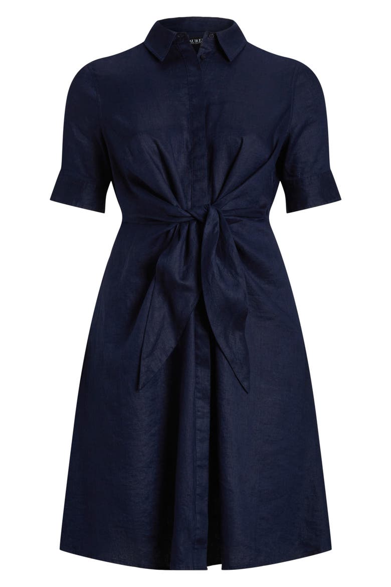 Front Tie Linen Shirtdress, Alternate, color, LAUREN NAVY