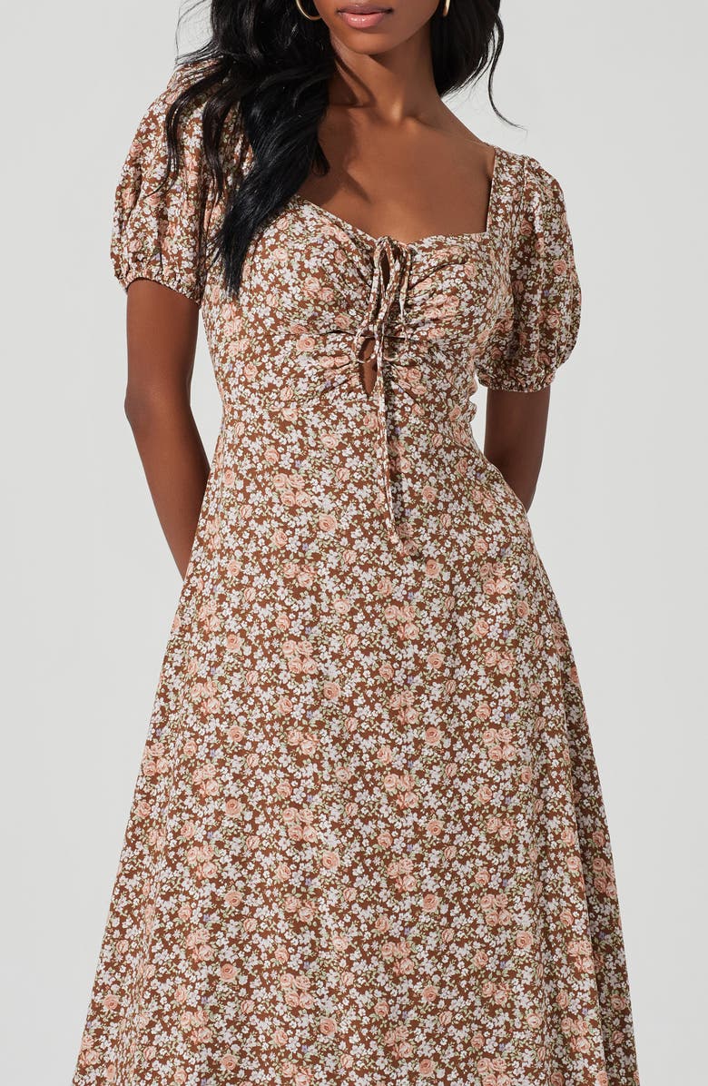 ASTR the Label Lace-Up Puff Sleeve Midi Dress, Alternate, color,