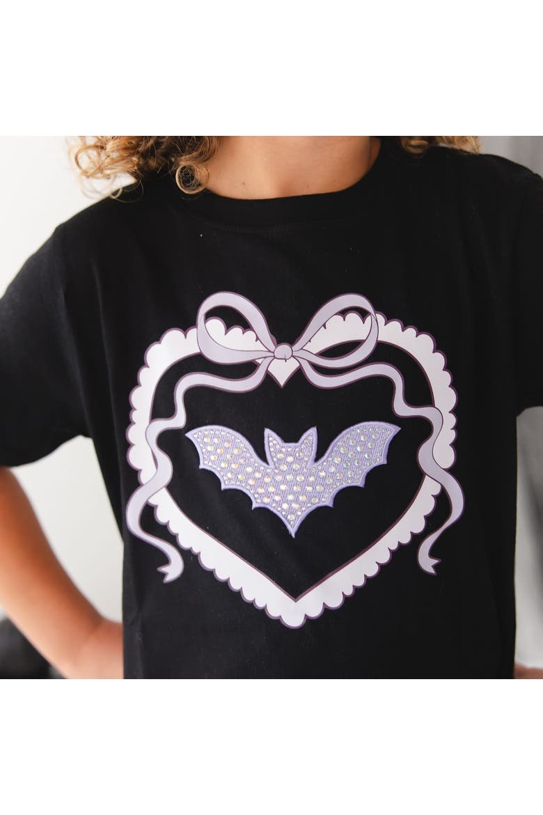 Rhinestone Bat Patch Halloween Short Sleeve T-Shirt, Alternate, color, Black