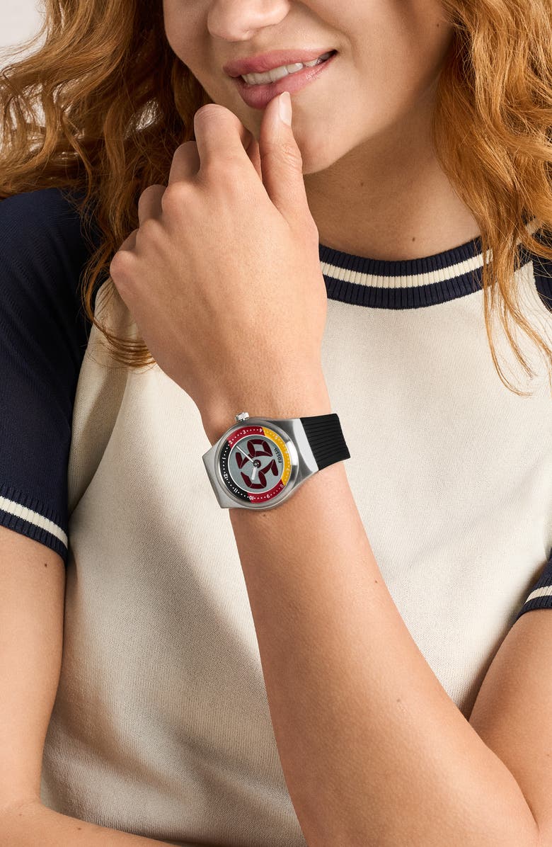Fossil World Flags Big Tic<sup>®</sup> Anadigi Silicone Strap Watch, 40mm, Alternate, color, Black