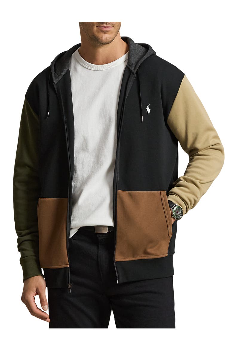 Big & Tall Double-Knit Colorblocked Zip-Front Hoodie, Main, color, POLO BLACK MULTI