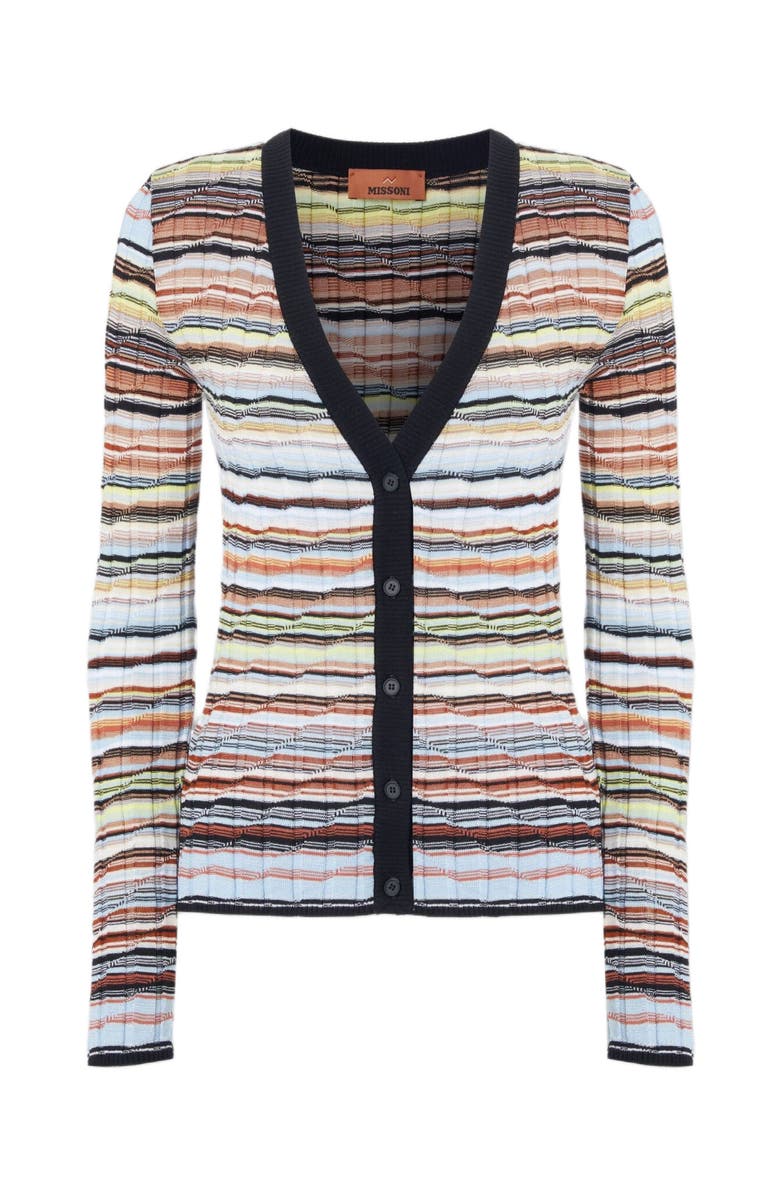 Missoni Striped Cotton And Viscose Ribbed Cardigan With Contrasting Trim, Alternate, color, 