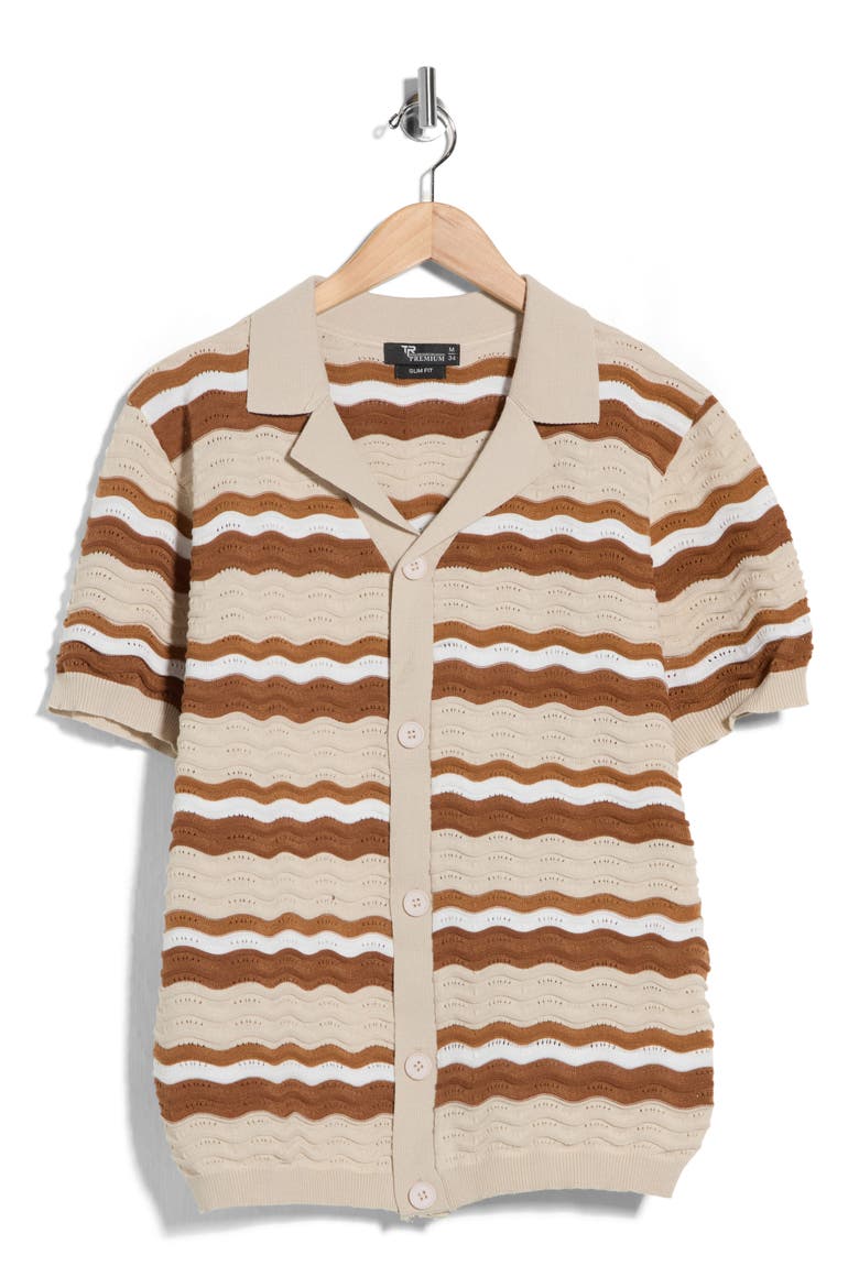 Textured Stripe Sweater Polo, Alternate, color, CREAM
