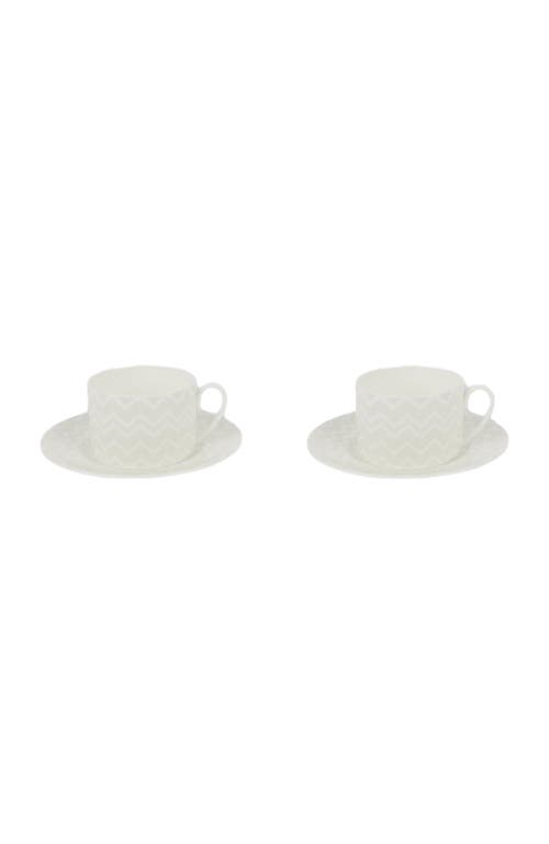 Missoni Home Zigzag White Set Of 2 Tea Cups & Saucers In White