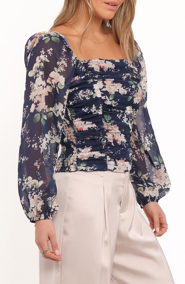 Petal & Pup Maia Floral Ruched Top, Alternate, color, Navy Floral