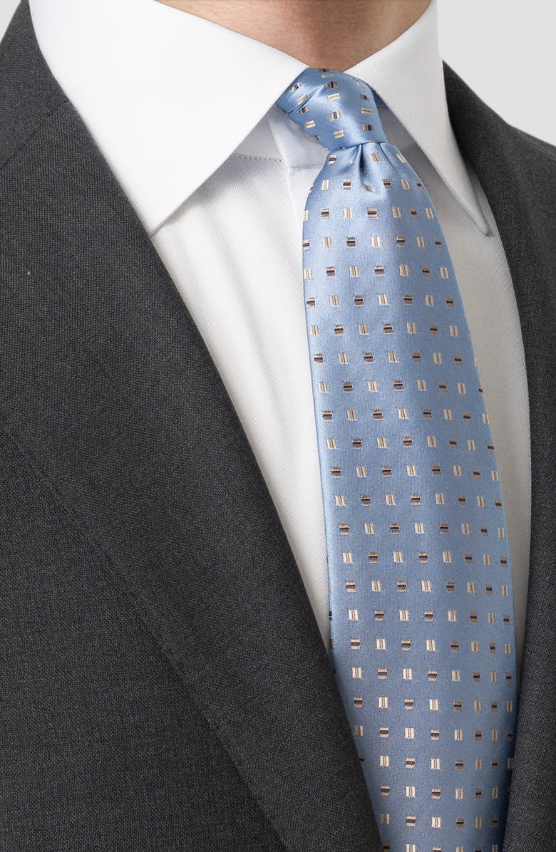 Eton Neat Geometric Pattern Silk Tie, Alternate, color, Light Blue