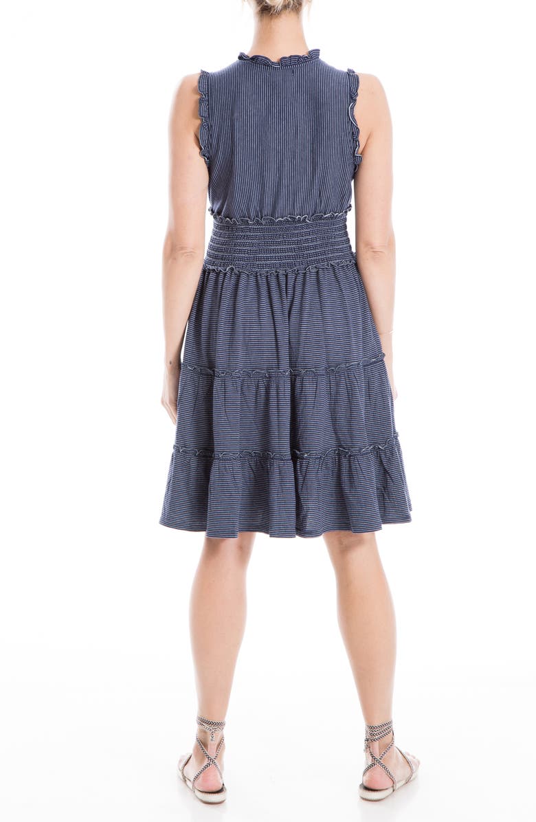 MAX STUDIO Sleeveless Short Smocked Dress, Alternate, color, Navy/ White