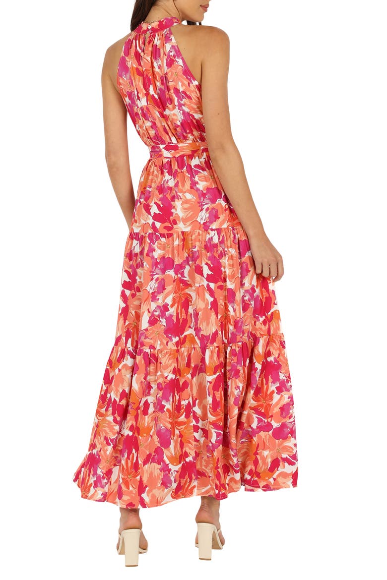 Caroline Floral Mock Neck Maxi Dress, Alternate, color, RED ORANGE
