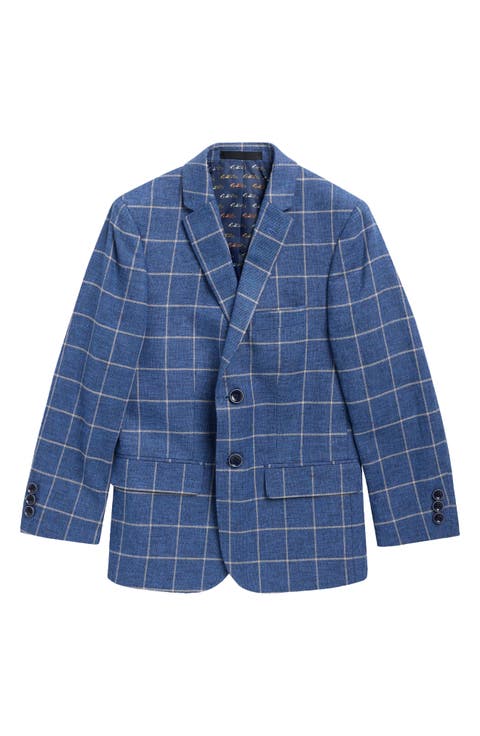 Kids' Windowpane Linen & Cotton Blazer