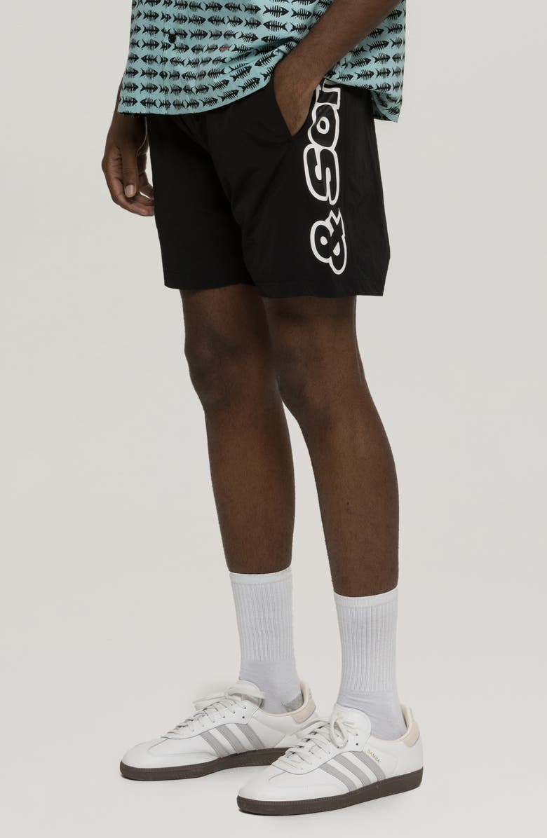 Maui & Sons Billboard Nylon Swim Trunks, Alternate, color, Black