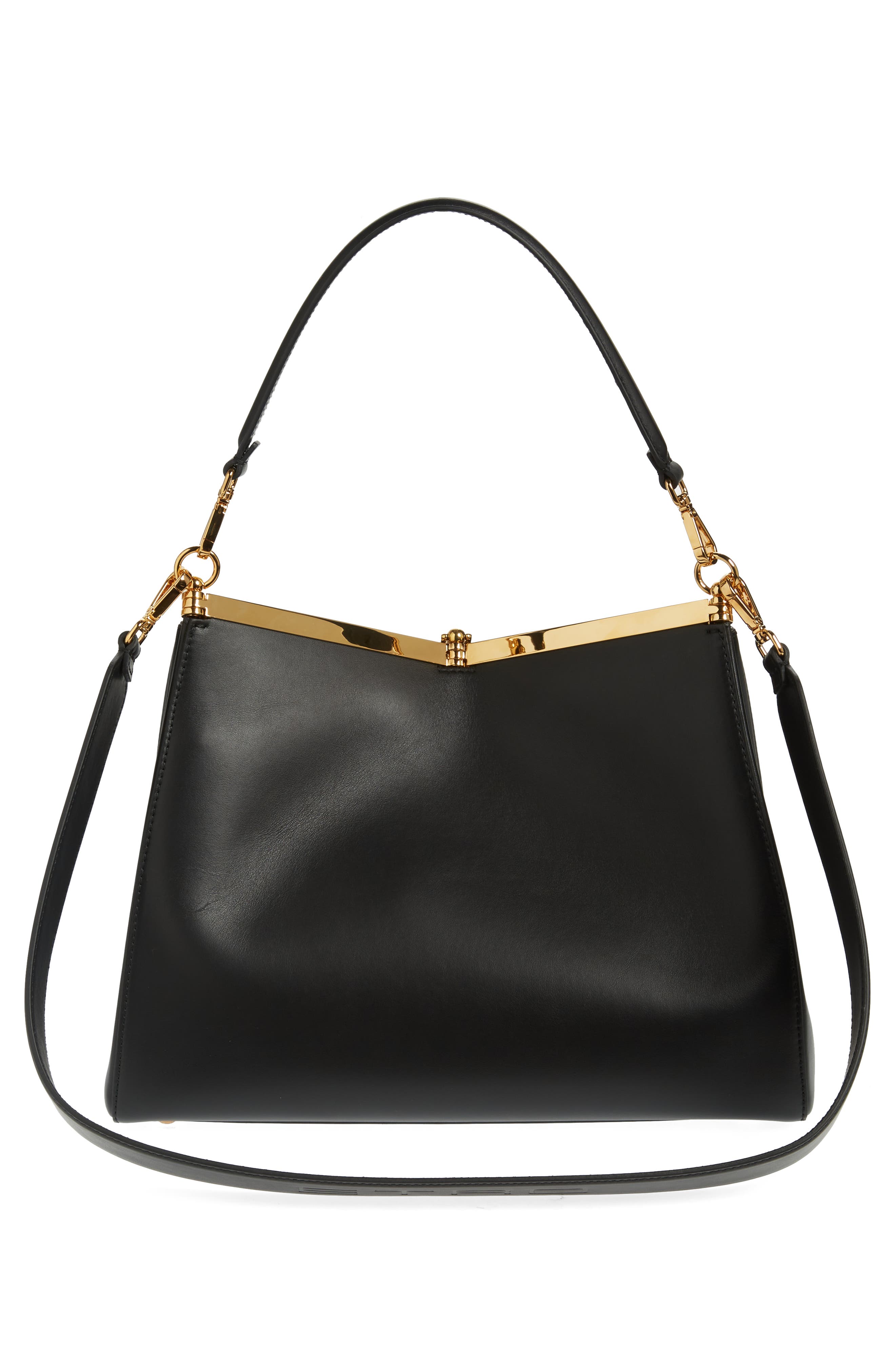 Etro Large Vela Leather Shoulder Bag, Alternate, color, Black
