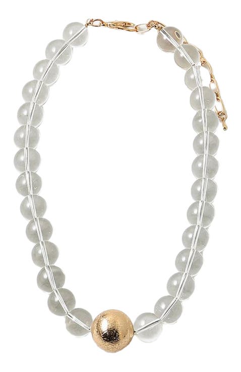Clear Lucite and Gold Ball Necklace