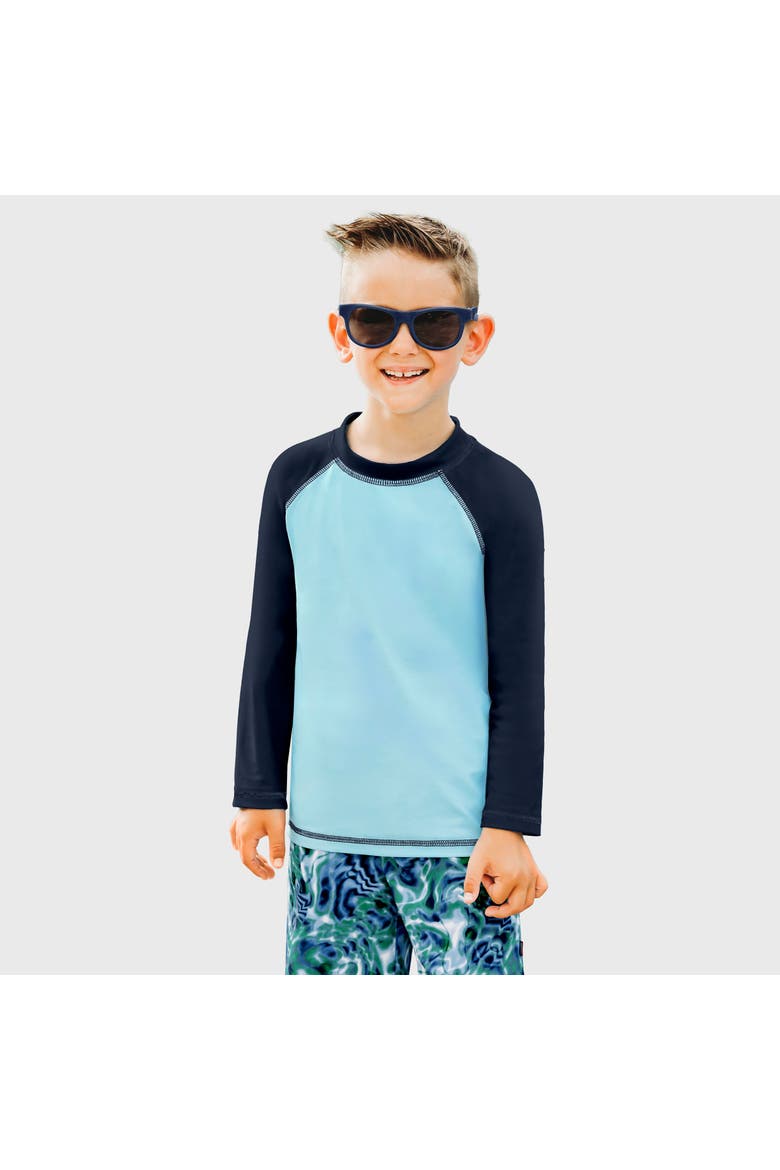 Baby Boys UPF 50+ Long Sleeve Rashguard, Main, color, Bright Light Blue/Navy