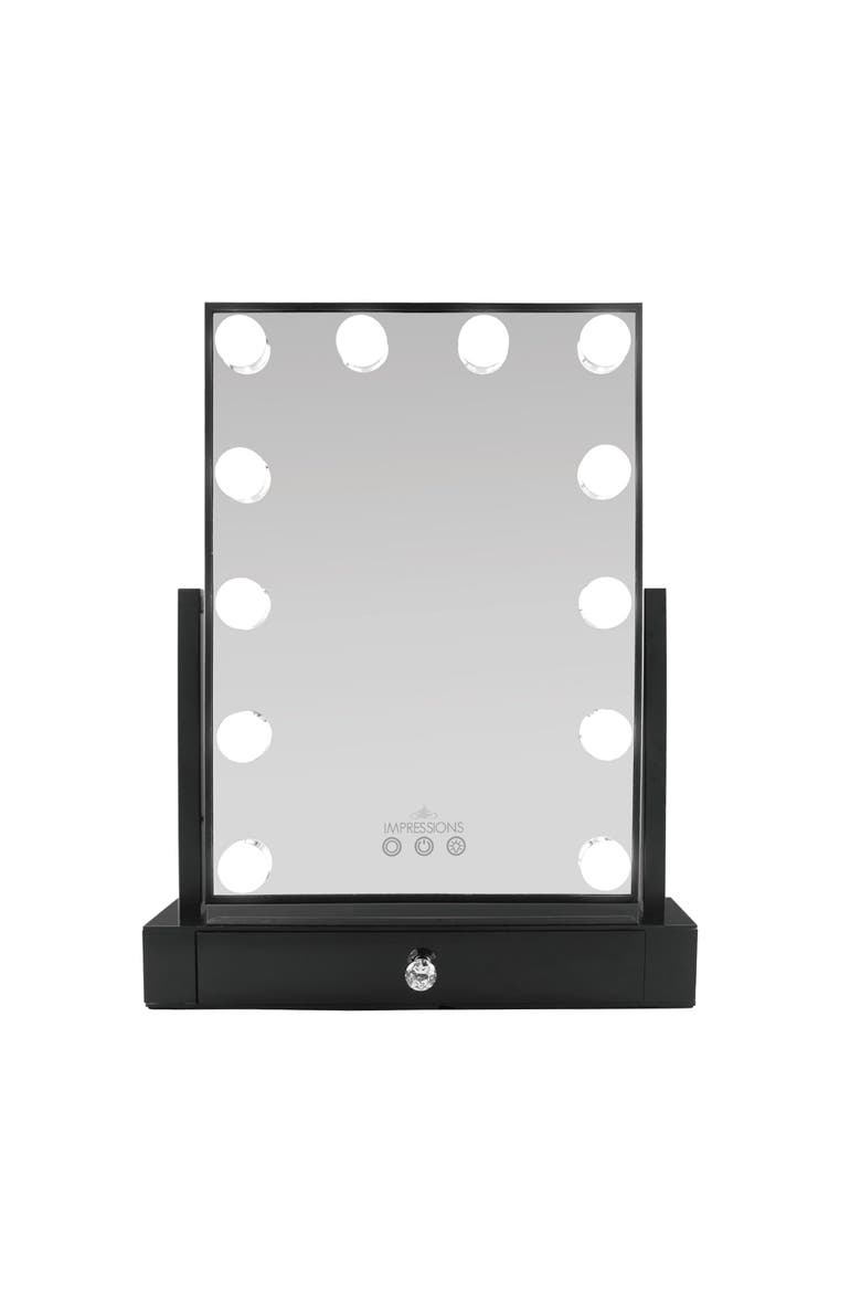 Hollywood Tri-Tone XL Makeup Mirror with Drawer, Main, color, Black
