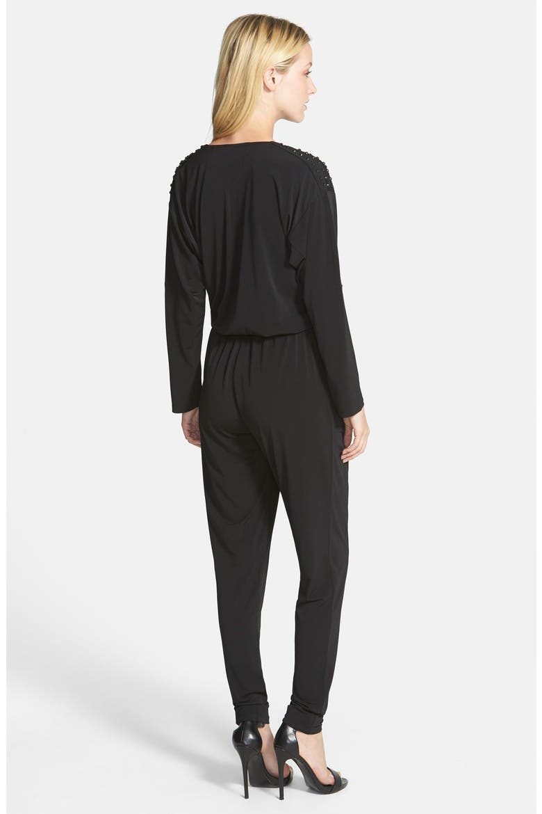 Studded Roll Sleeve Jumpsuit, Alternate, color, BLACK
