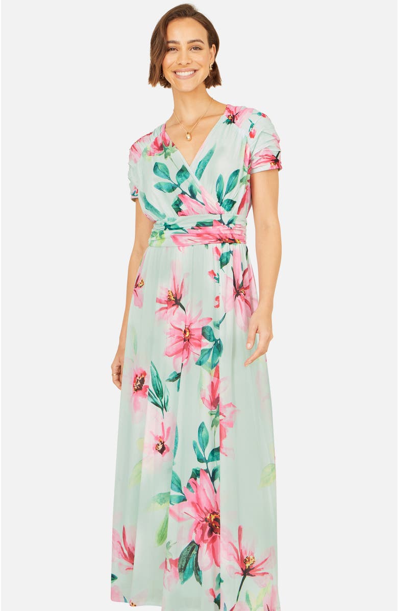 Yumi Mesh Floral Maxi Dress, Alternate, color, Mint Green