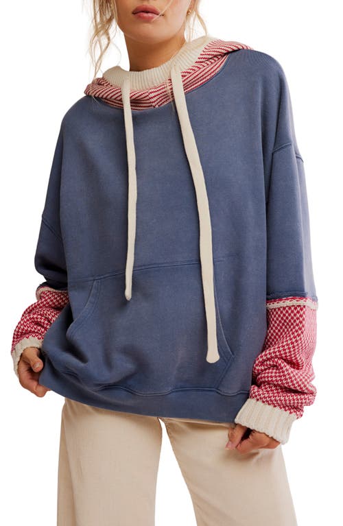 Free People Snug Bonnet Mixed Media Cotton Hoodie In Blue