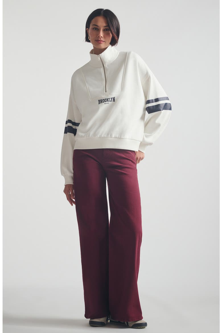 Oversize Half Zip Cotton Sweatshirt, Alternate, color, ANTIQUE WHITE