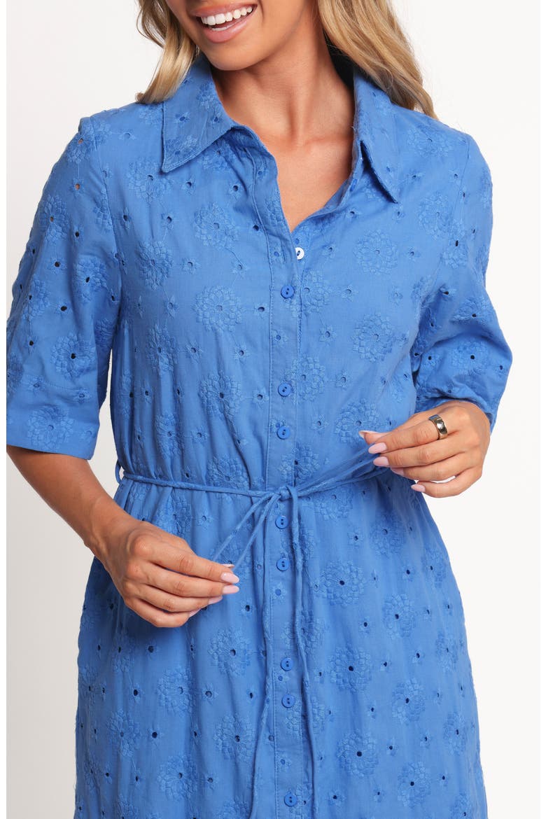 Cooper Embroidered Tie Waist Maxi Shirtdress, Alternate, color, COBALT