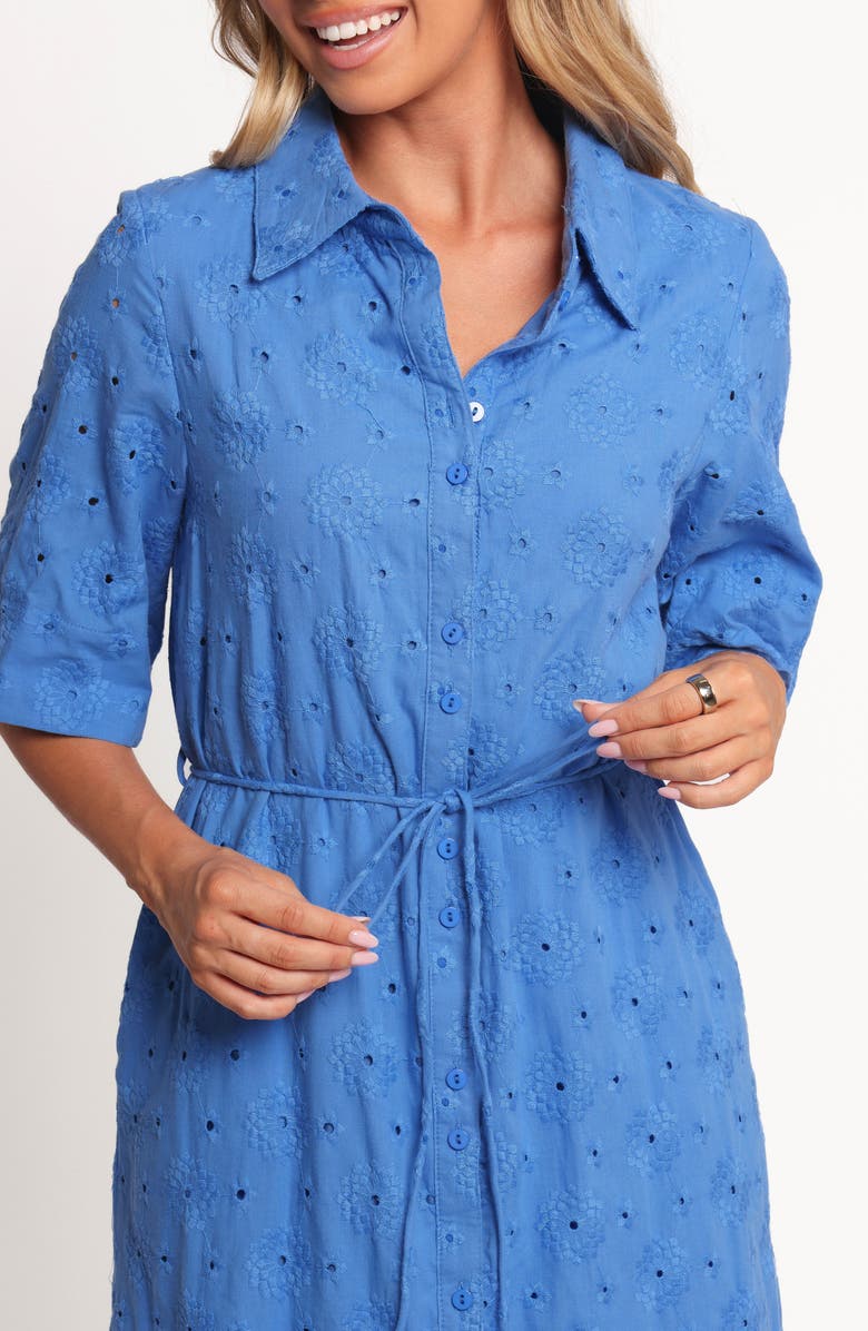 Petal & Pup Cooper Embroidered Tie Waist Maxi Shirtdress, Alternate, color, Cobalt