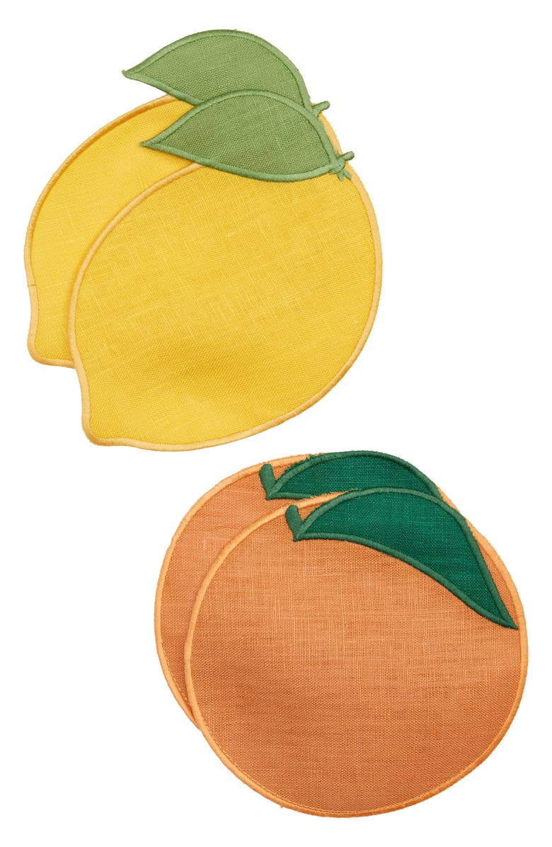 PIECEWORK PUZZLES Set of 4 Citrus Cocktail Napkins, Main, color, Lemon Orange/Purple Box
