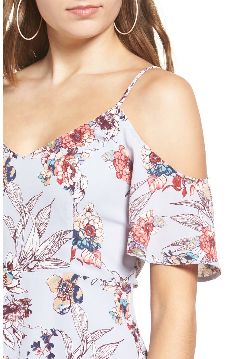 Off the Shoulder Fit & Flare Dress, Alternate, color, BLUE FLORAL