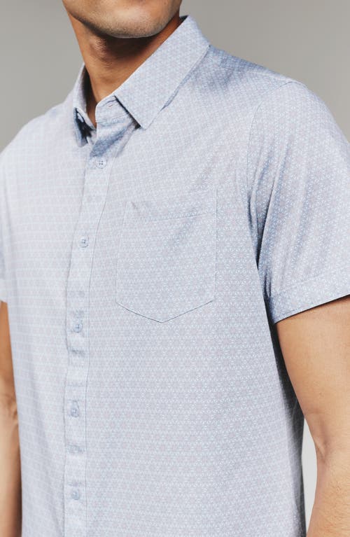 7 Diamonds Radley Geo Print Short Sleeve Stretch Button-up Shirt In Blue