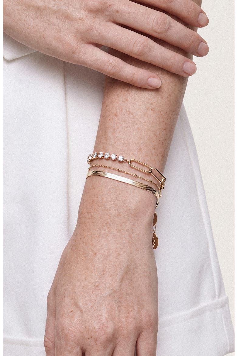 Set of 3 Simple Chains Bracelets, Alternate, color, GOLD