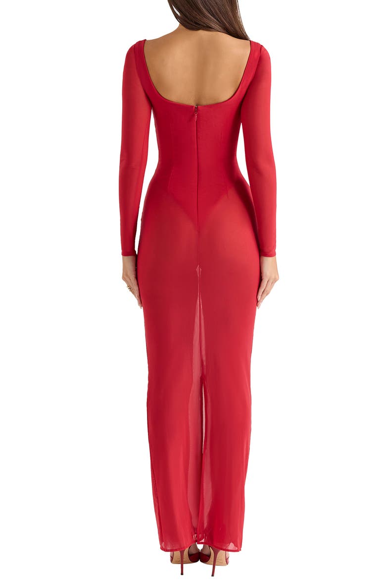 Everly Corset Long Sleeve Gown, Alternate, color, HAUTED RED